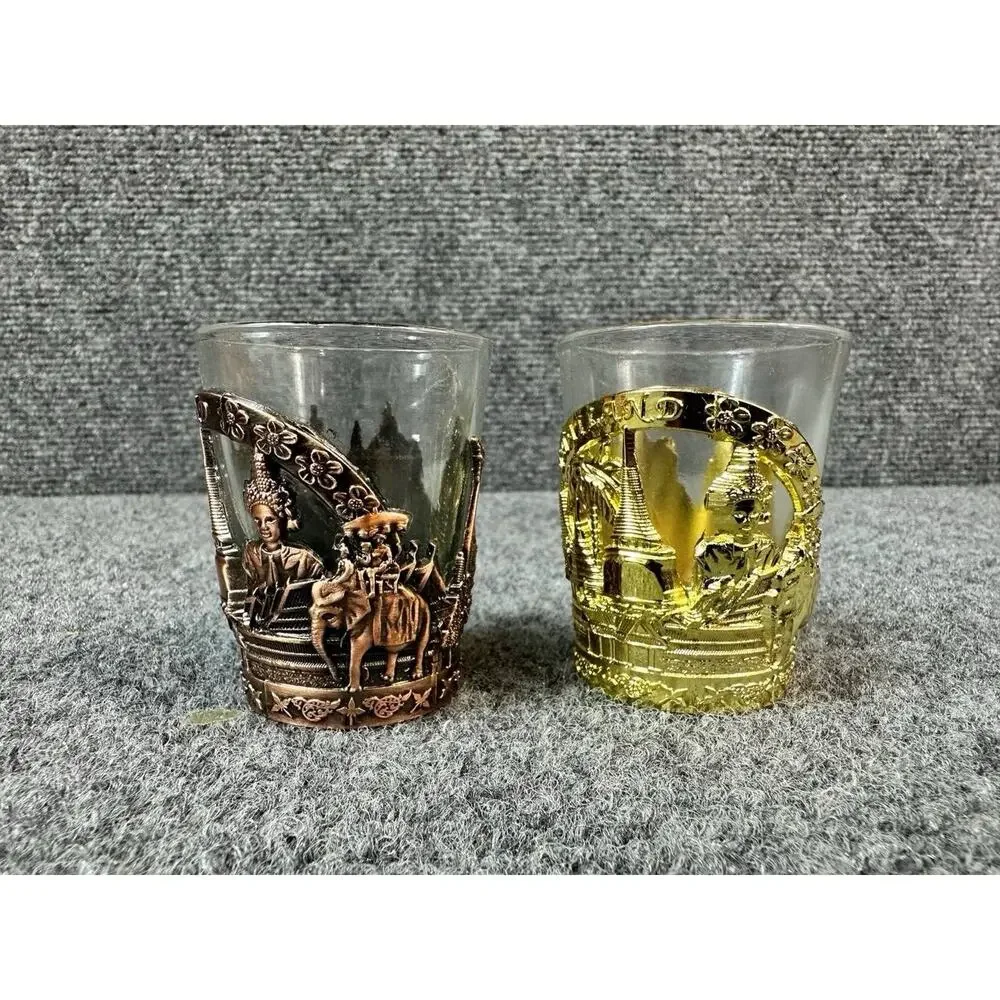 Thailand Shot Glasses Gold And Silver Elephant Souvenir Shot Glasses Set Of 2